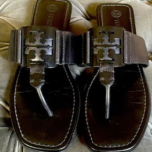 Tory Burch Thong Sandals with black TB logo